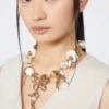 "abissi" metal and raffia choker necklace, gold