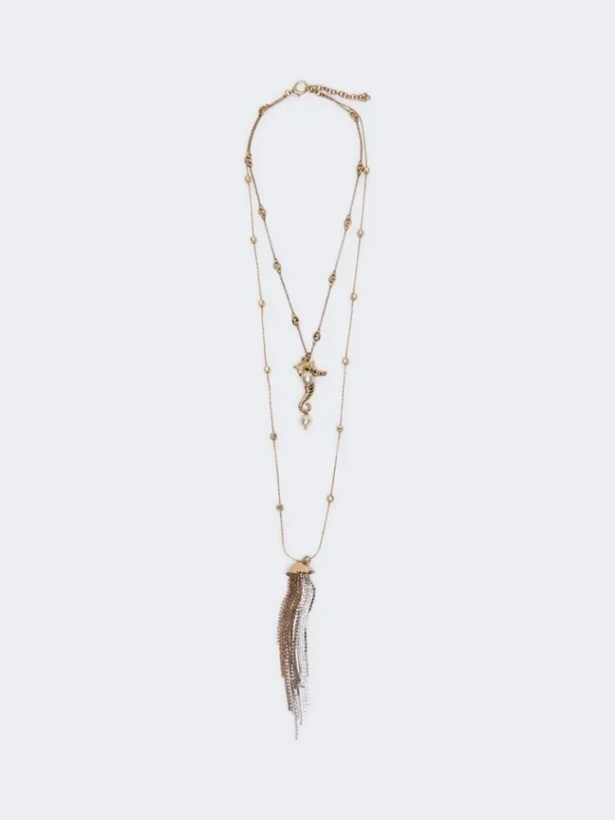 "abissi" metallic necklace with rhinestones, gold