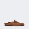 Raffia-effect canvas mules, amber brown