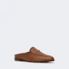 Raffia-effect canvas mules, amber brown
