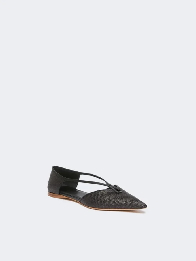 Raffia-look basketweave ballet flats, black Raffia-look basketweave ballet flats, black