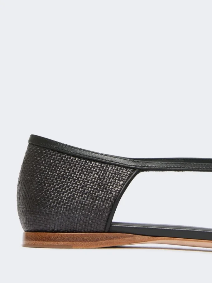Raffia-look basketweave ballet flats, black Raffia-look basketweave ballet flats, black