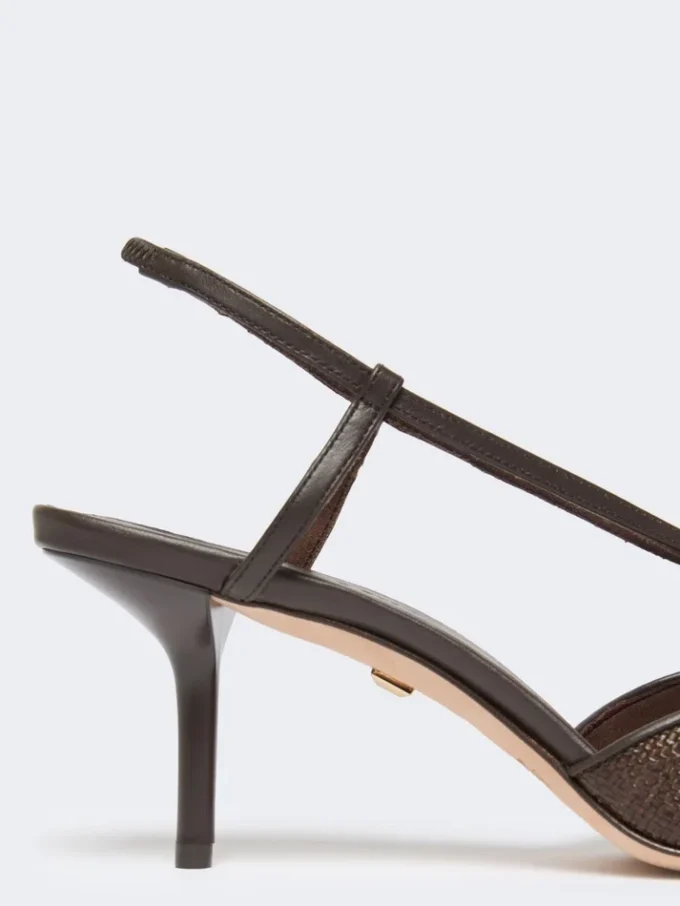 Raffia-look canvas slingbacks, dark brown