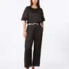 Ramie gauze and broderie anglaise t-shirt, black Ramie gauze and broderie anglaise t-shirt, black