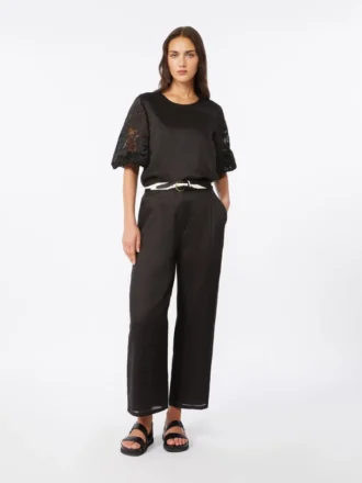 Ramie canvas cropped trousers, black