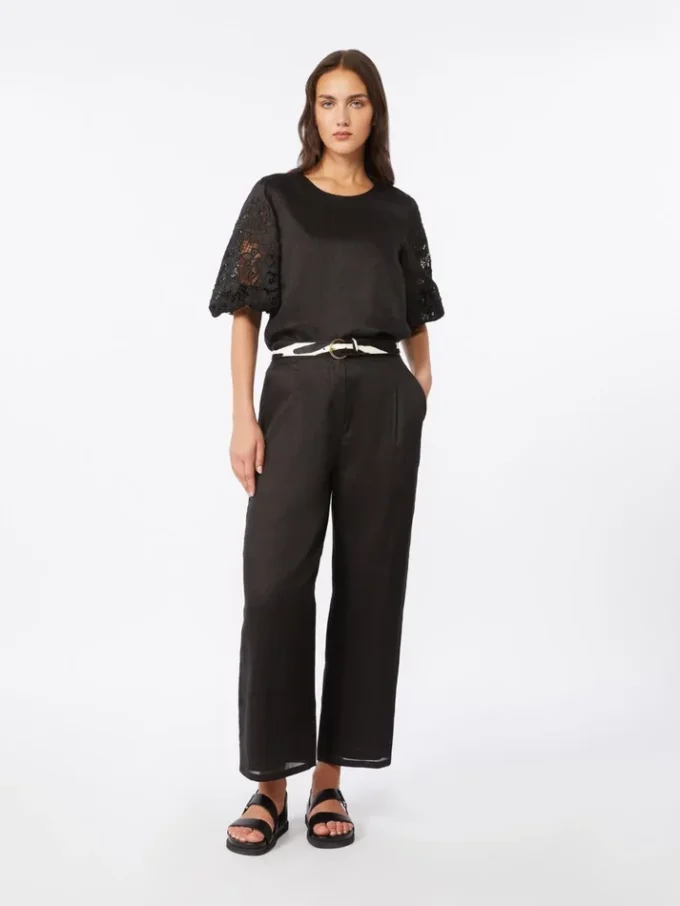 Ramie gauze and broderie anglaise t-shirt, black Ramie gauze and broderie anglaise t-shirt, black
