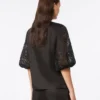 Ramie gauze and broderie anglaise t-shirt, black Ramie gauze and broderie anglaise t-shirt, black
