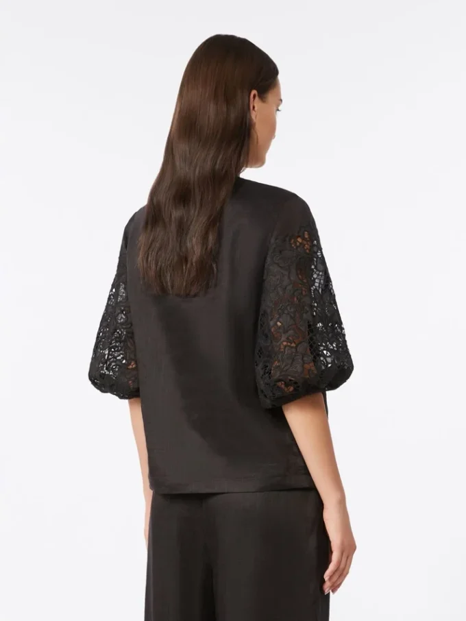 Ramie gauze and broderie anglaise t-shirt, black Ramie gauze and broderie anglaise t-shirt, black