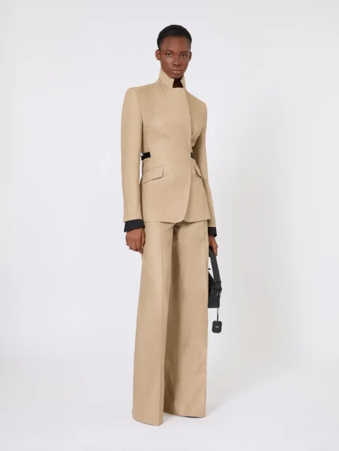 Regular-cut trousers in linen basketweave, camel