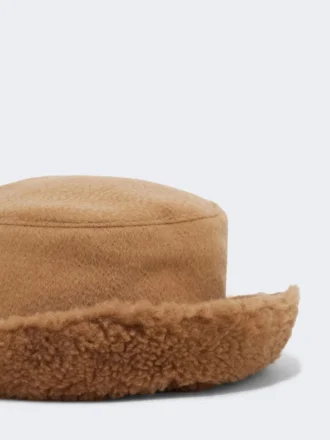 Reversible camel and teddy fabric cloche hat, camel