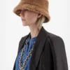 Reversible camel and teddy fabric cloche hat, camel Reversible camel and teddy fabric cloche hat, camel