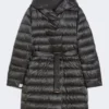 Reversible down jacket in water-repellent satin, black Reversible down jacket in water-repellent satin, black