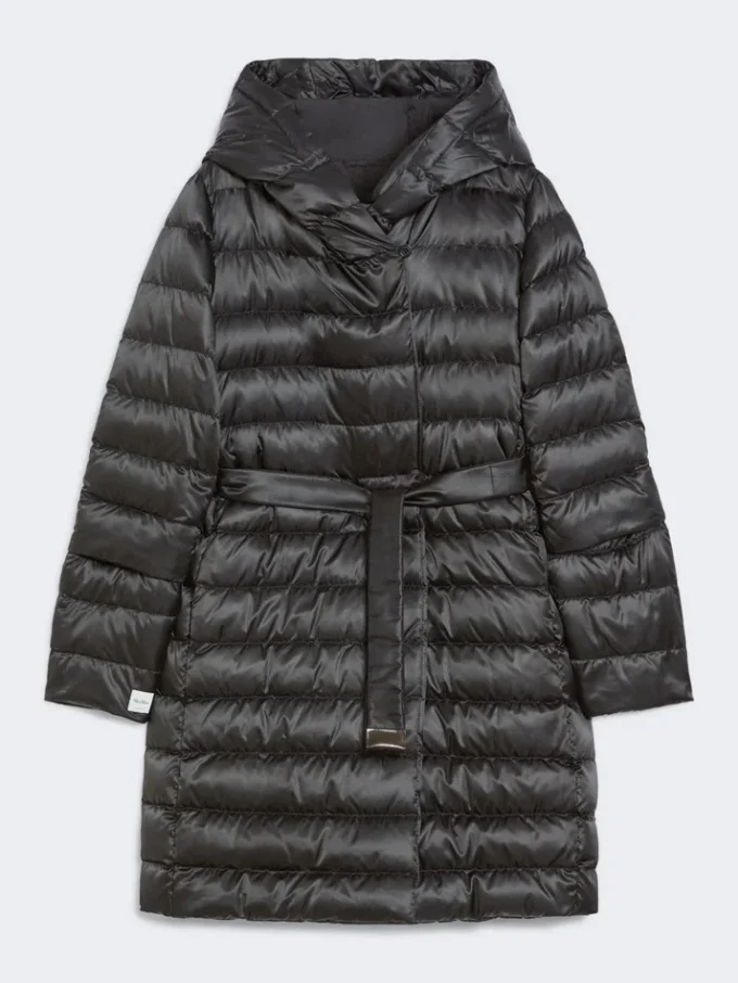 Reversible down jacket in water-repellent satin, black Reversible down jacket in water-repellent satin, black