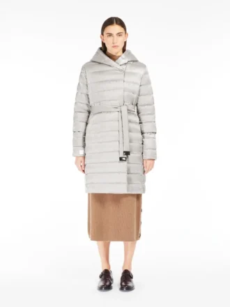 Reversible down jacket in water-repellent satin, ivory