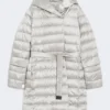 Reversible down jacket in water-repellent satin, ivory