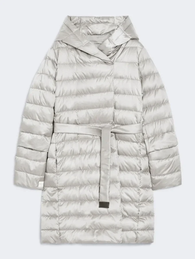 Reversible down jacket in water-repellent satin, ivory