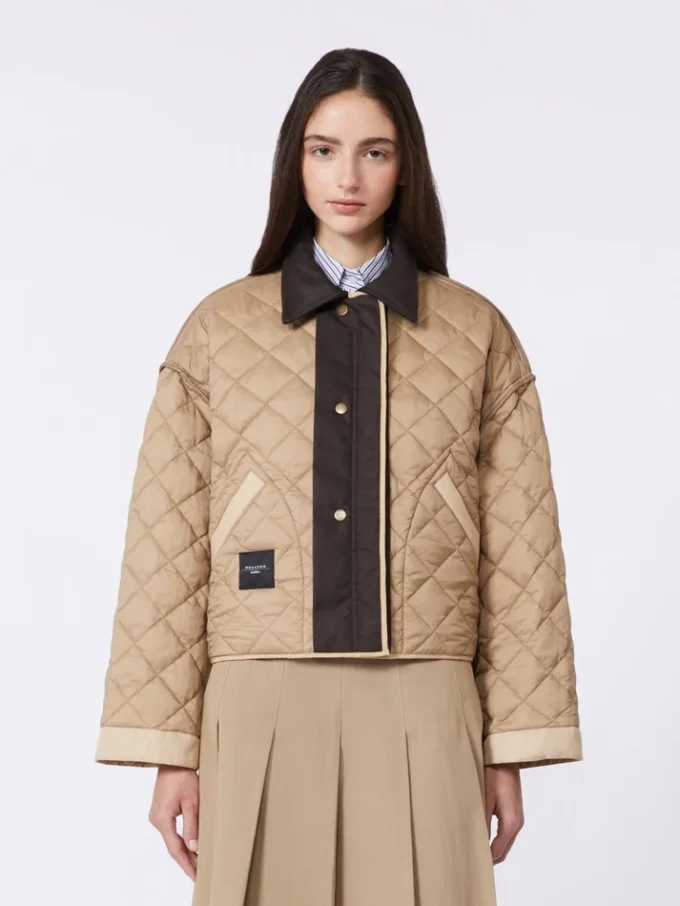 Reversible padded jacket in water-repellent fabric, beige