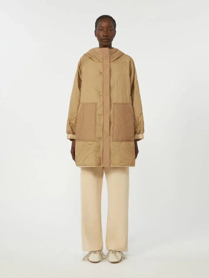 Reversible padded parka in water-repellent canvas, beige Reversible padded parka in water-repellent canvas, beige