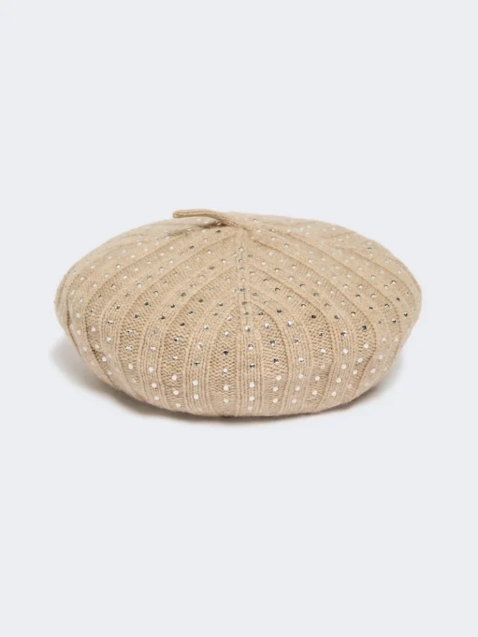 Rhinestone-adorned cashmere beret, sand Rhinestone-adorned cashmere beret, sand