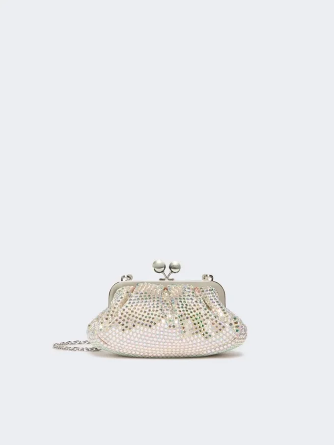 Rhinestone-adorned small satin pasticcino bag, antique rose Rhinestone-adorned small satin pasticcino bag, antique rose