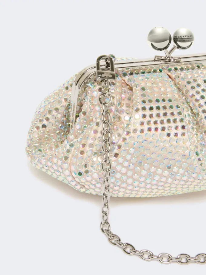 Rhinestone-adorned small satin pasticcino bag, antique rose Rhinestone-adorned small satin pasticcino bag, antique rose