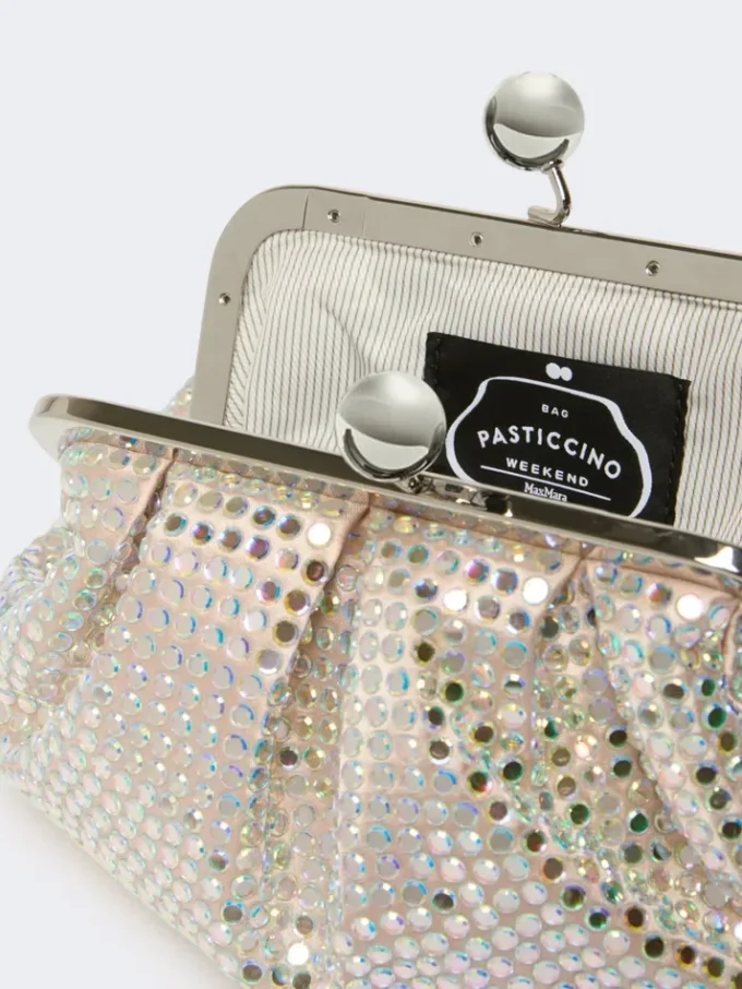 Rhinestone-adorned small satin pasticcino bag, antique rose Rhinestone-adorned small satin pasticcino bag, antique rose