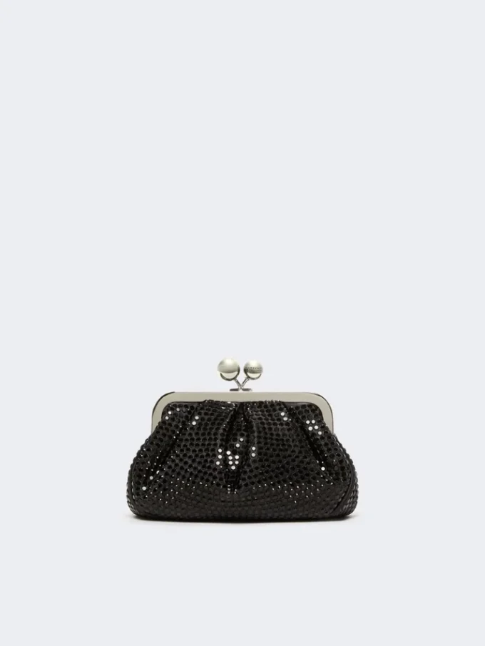 Rhinestone-adorned small satin pasticcino bag, dark grey Rhinestone-adorned small satin pasticcino bag, dark grey