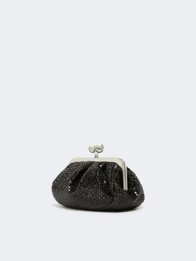 Rhinestone-adorned small satin pasticcino bag, dark grey Rhinestone-adorned small satin pasticcino bag, dark grey