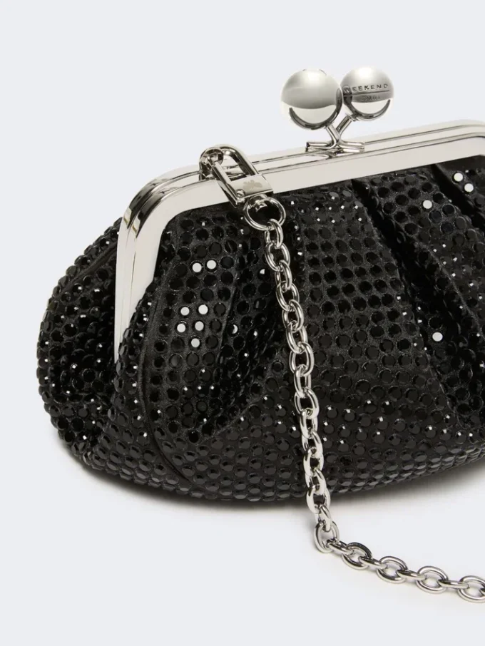 Rhinestone-adorned small satin pasticcino bag, dark grey Rhinestone-adorned small satin pasticcino bag, dark grey