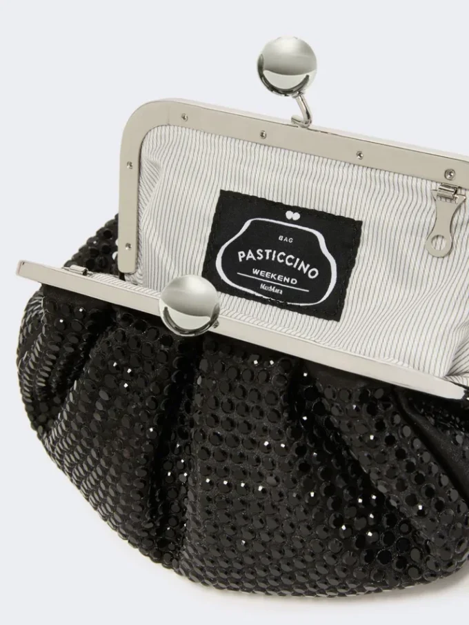 Rhinestone-adorned small satin pasticcino bag, dark grey Rhinestone-adorned small satin pasticcino bag, dark grey