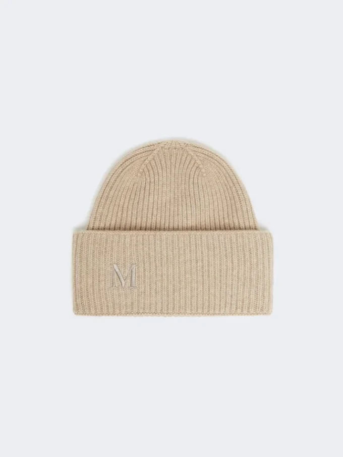 Rib-knit cashmere beanie hat, beige Rib-knit cashmere beanie hat, beige