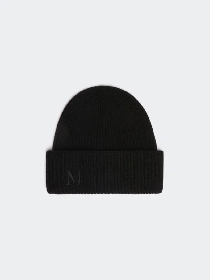 Rib-knit cashmere beanie hat, black Rib-knit cashmere beanie hat, black