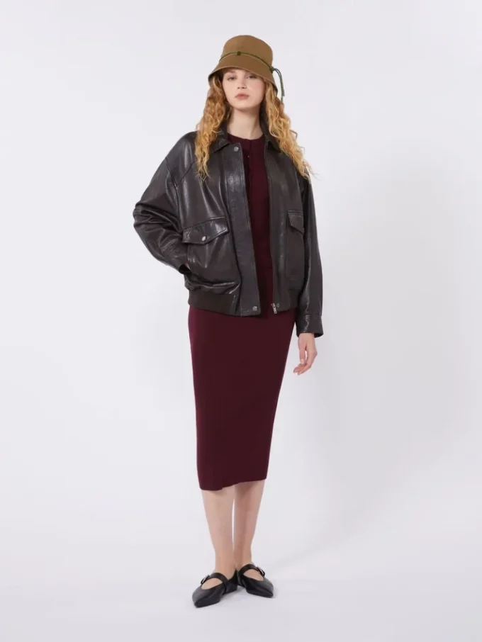 Viscose pencil skirt, bordeaux