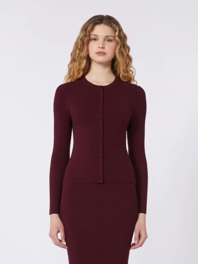 Rib-knit viscose cardigan, bordeaux Rib-knit viscose cardigan, bordeaux