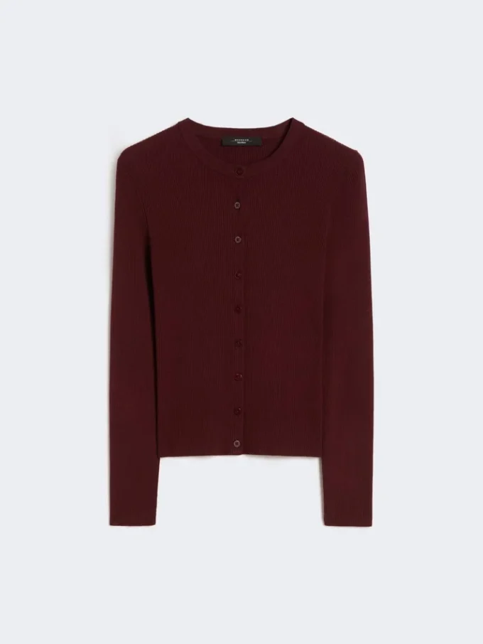Rib-knit viscose cardigan, bordeaux Rib-knit viscose cardigan, bordeaux