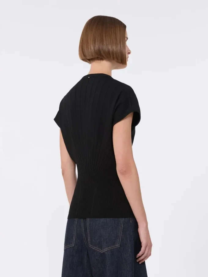 Rib-knit viscose sweater, black