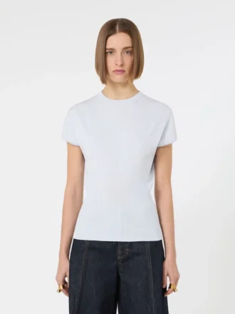 Rib-knit viscose sweater, light blue