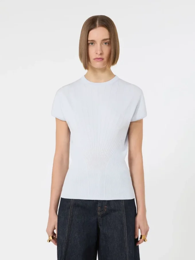 Rib-knit viscose sweater, light blue