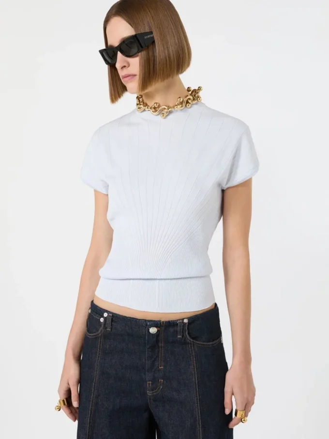 Rib-knit viscose sweater, light blue