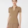 Rib-knit wool polo shirt, gold beige brown Rib-knit wool polo shirt, gold beige brown