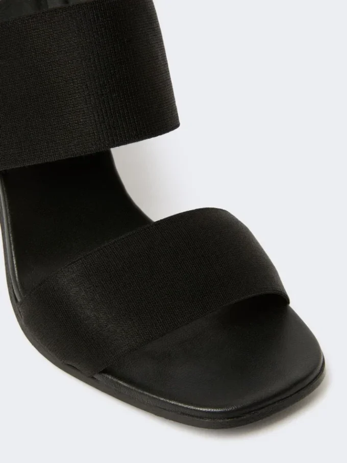 Sandals in calfskin and elasticated webbing, black