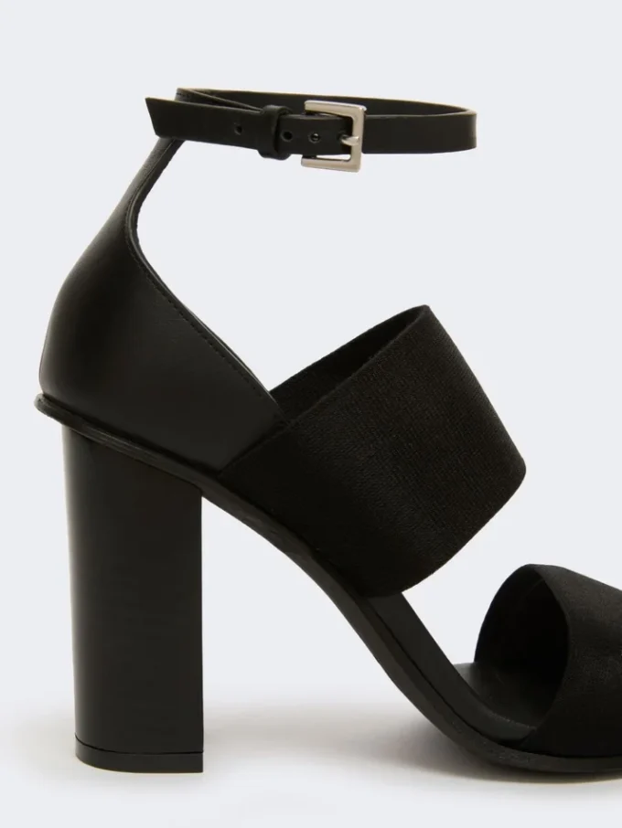 Sandals in calfskin and elasticated webbing, black