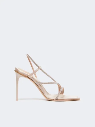 Satin and crystal sandals, make up nude