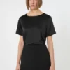 Satin and jersey t-shirt, black