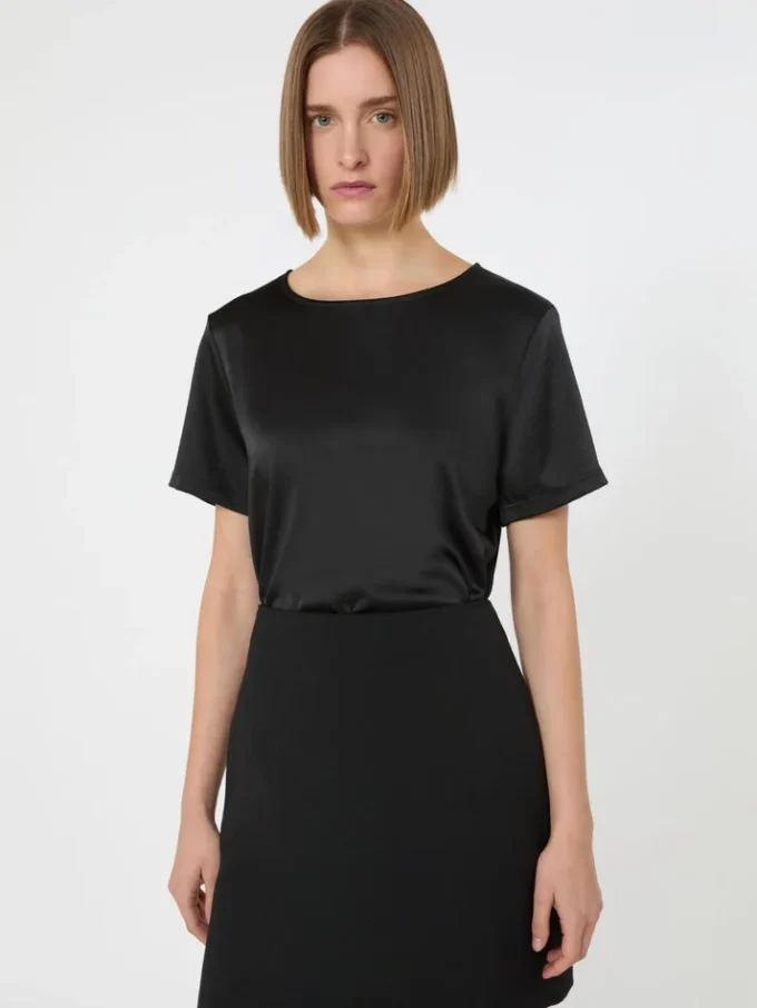 Satin and jersey t-shirt, black