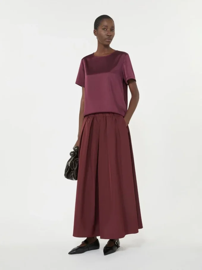 Satin and jersey t-shirt, bordeaux