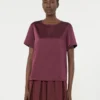 Satin and jersey t-shirt, bordeaux