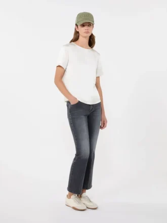 Satin and jersey t-shirt, ecru