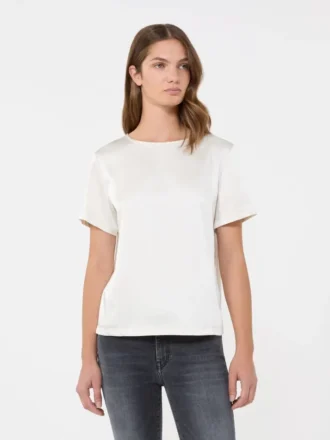 Satin and jersey t-shirt, ecru
