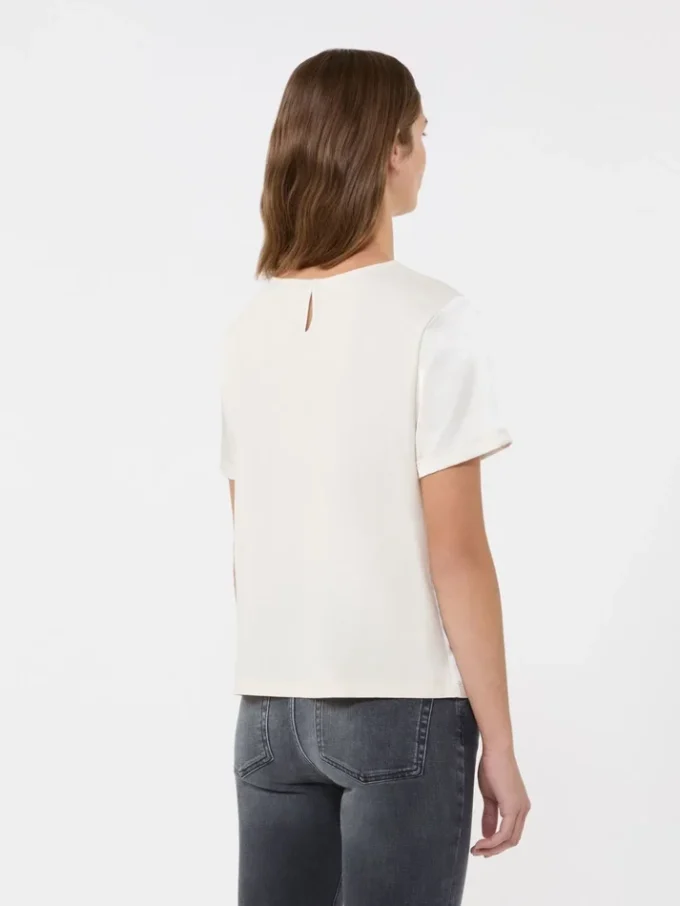 Satin and jersey t-shirt, ecru